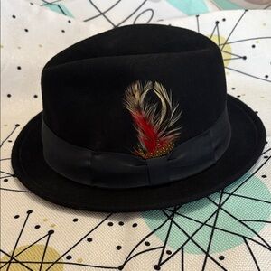 Classic Black Fedora with Feather Accent